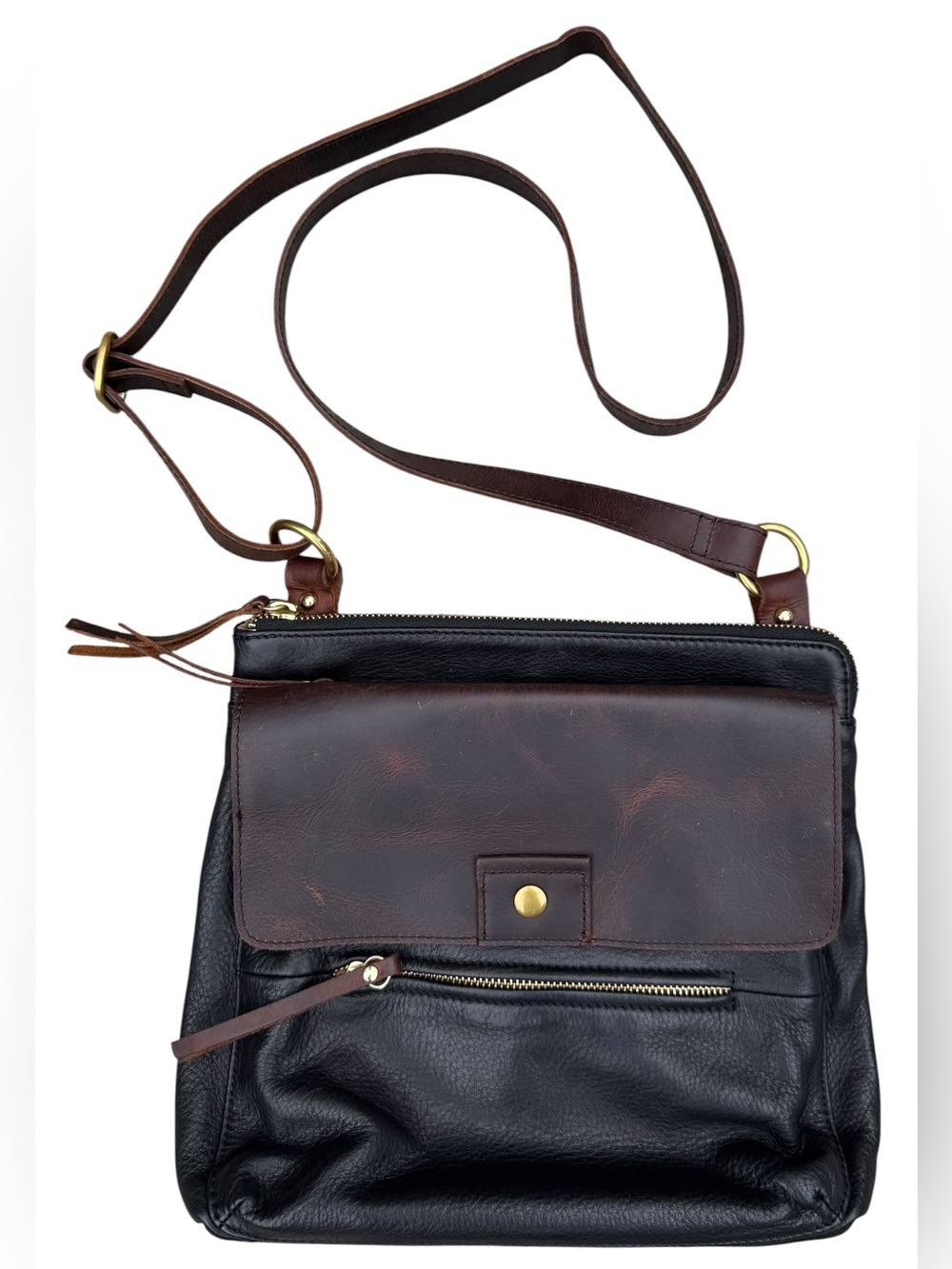 Overland “Roma” Brown & Black Leather RFID Lined Crossbody